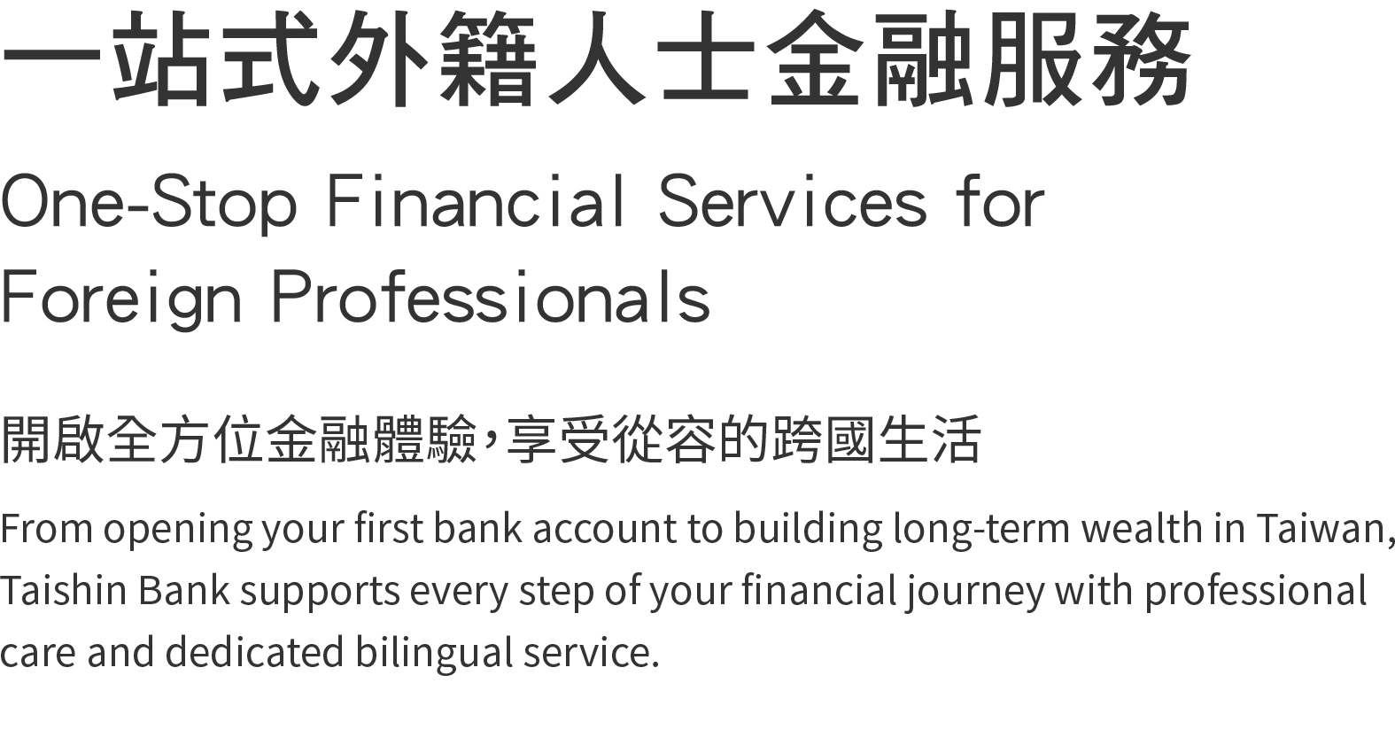 一站式外籍人士金融服務 One-Stop Financial Services for Foreign Professionals