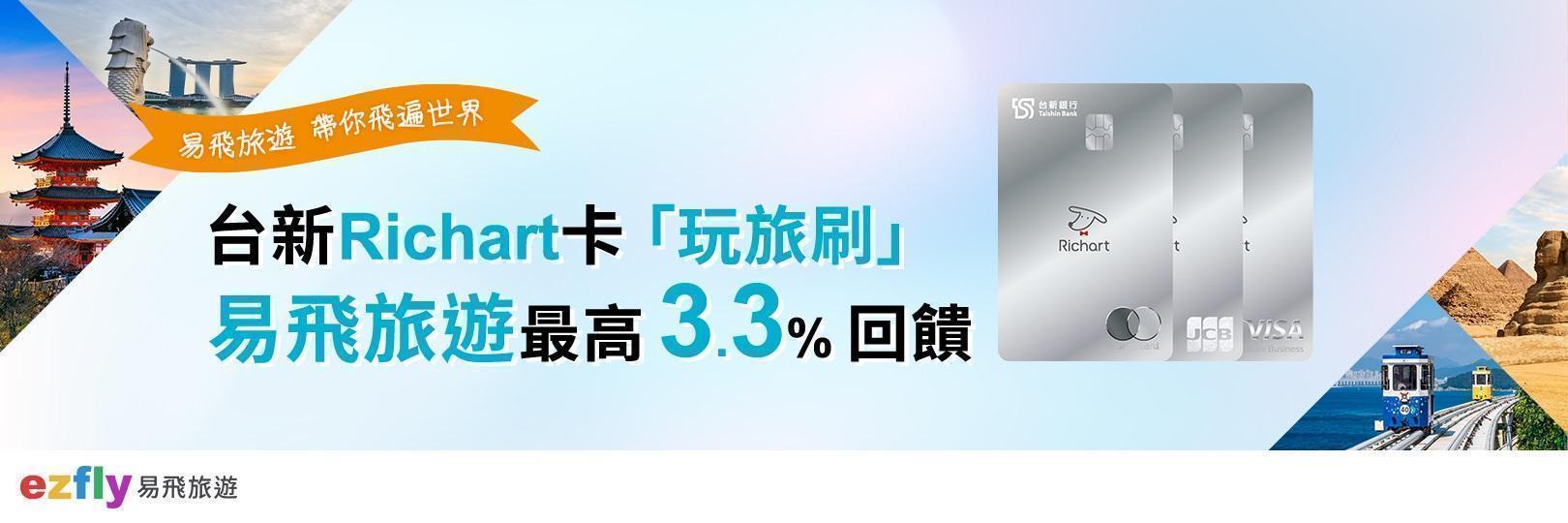 易飛旅遊刷Richart卡，折最高3千5，再享3.3%